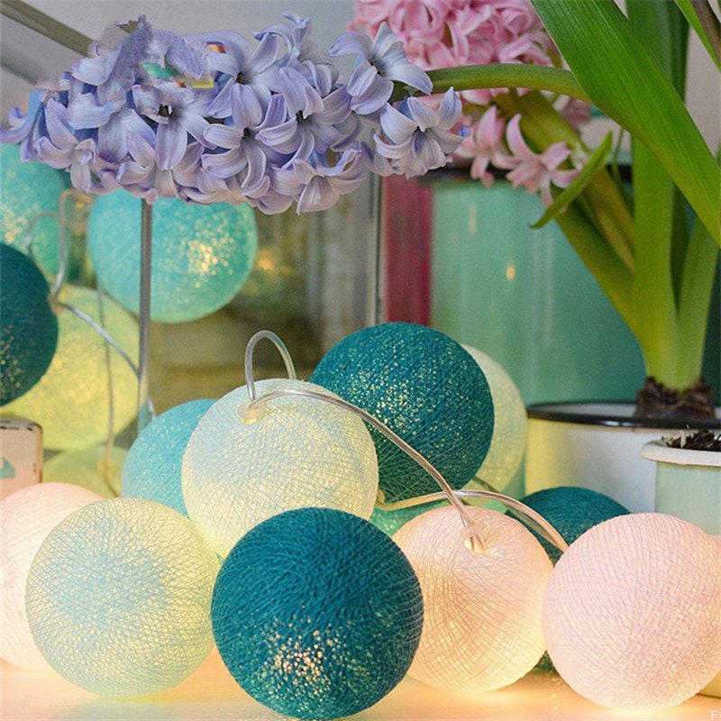 2M 20 LED Cotton Ball String Light for Wedding Garden Party Chri