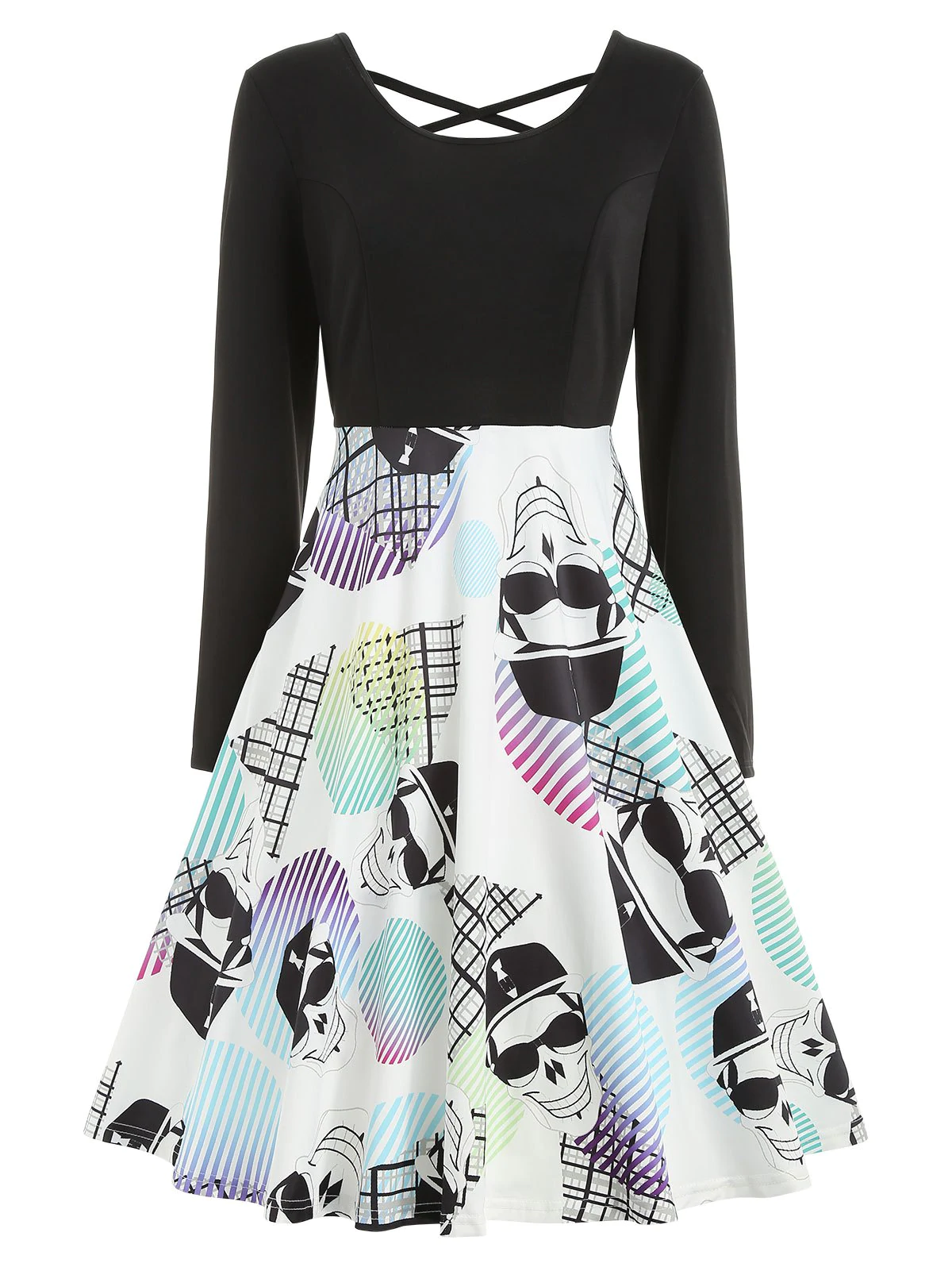 Halloween Skull Print Criss-cross Dress