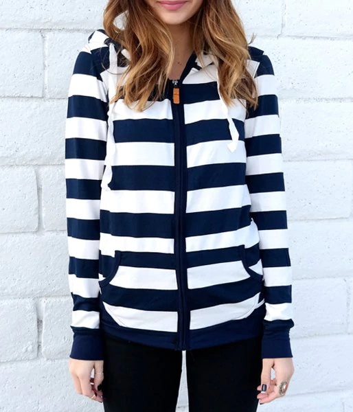 Long Sleeve Zippered Striped Women's Hoodie