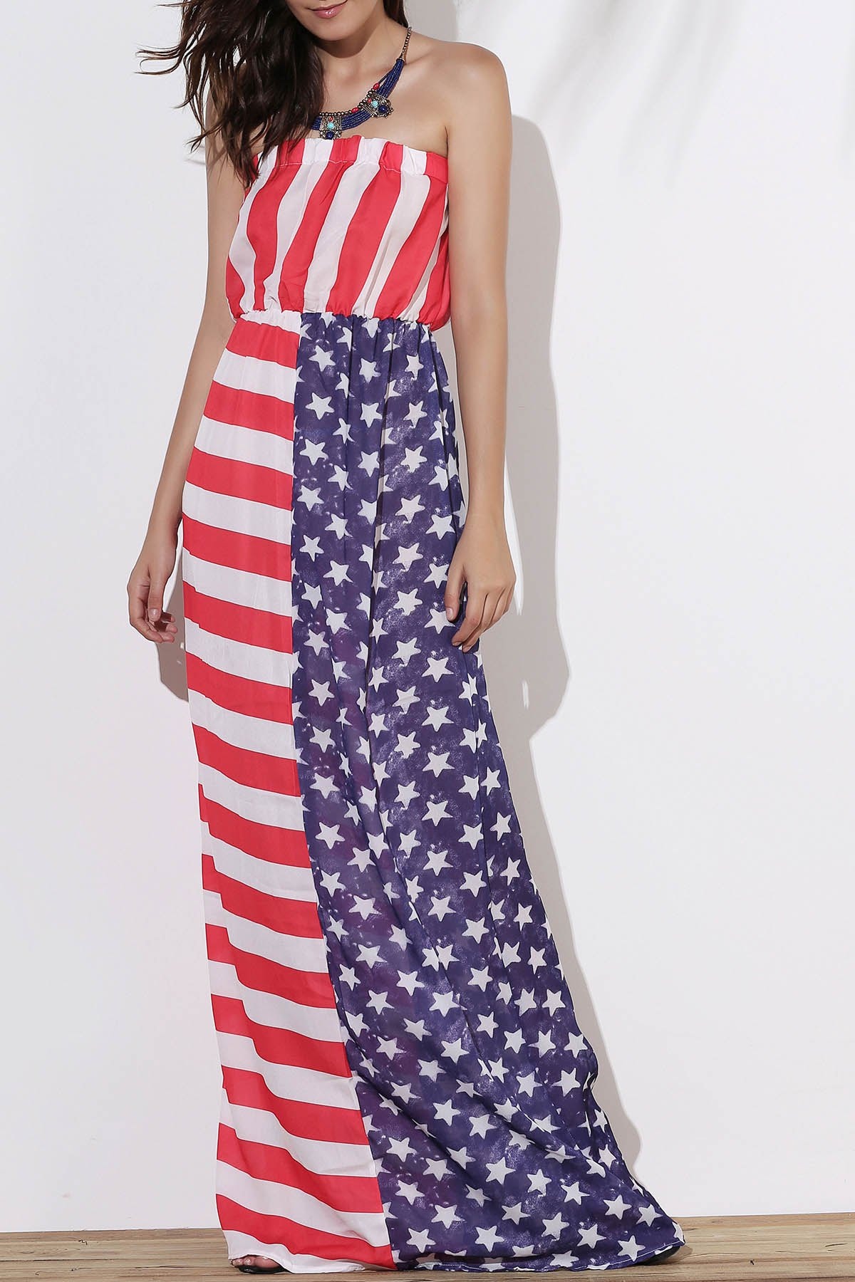 Strapless American Flag Print Floor Length Dress