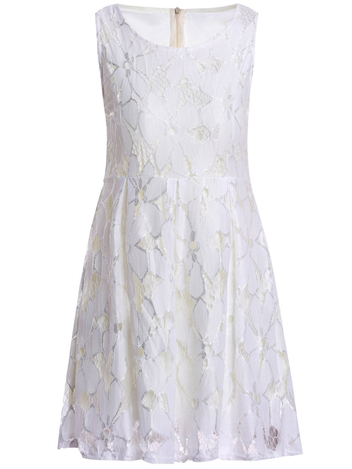 Sleeveless Ladylike Style Round Collar Jacquard Solid Color Lace