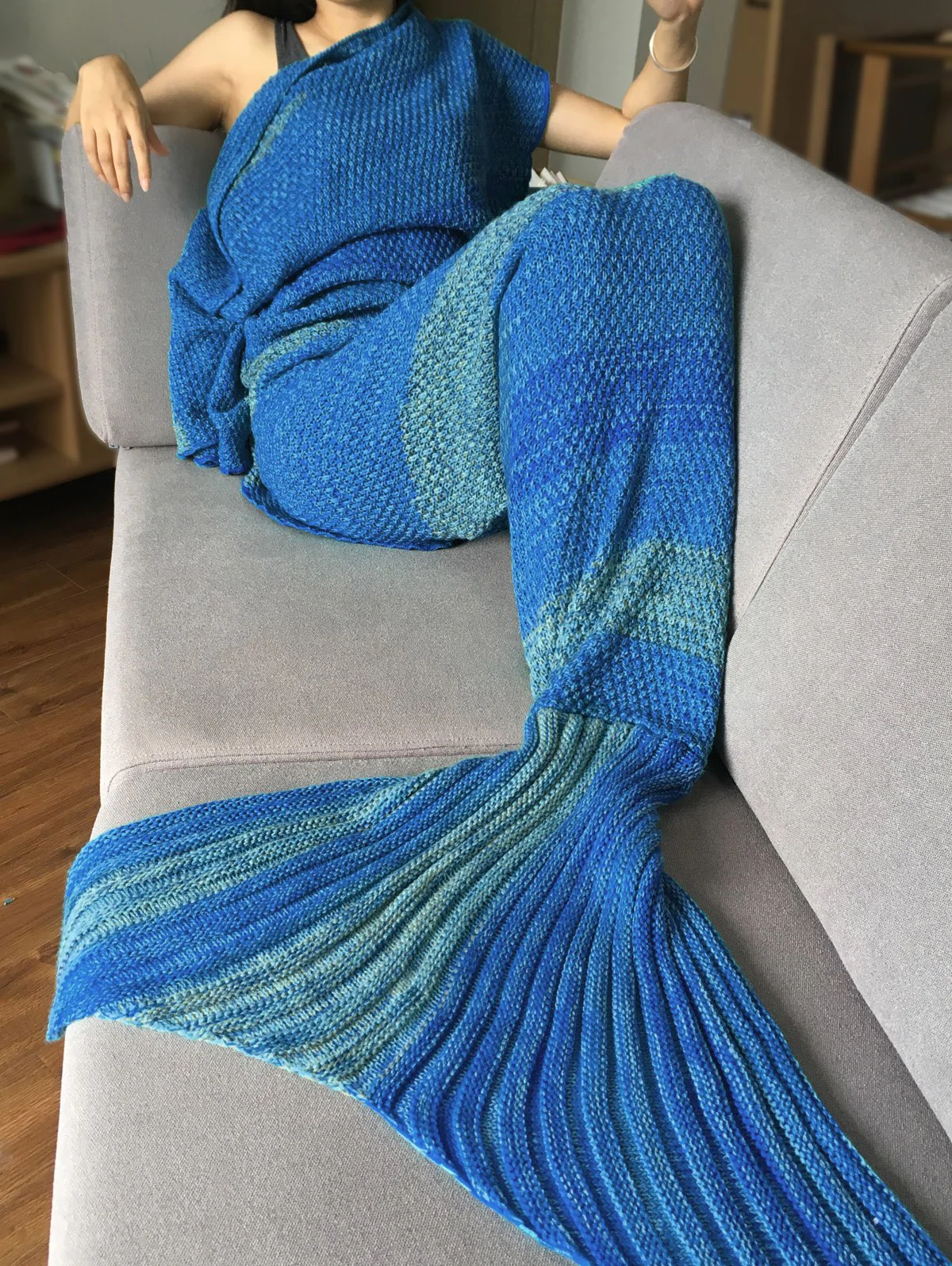 Crochet Stripe Pattern Mermaid Tail Shape Bedding Blanket