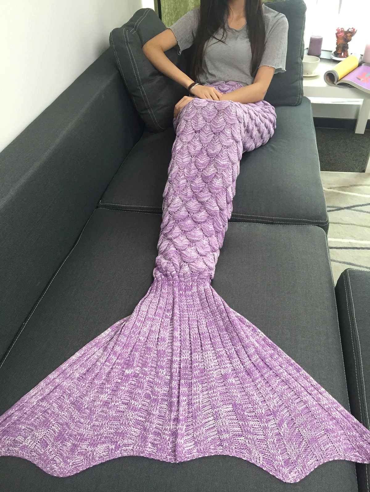 Soft Fish Scale Knitted Sofa Wrap Mermaid Blanket