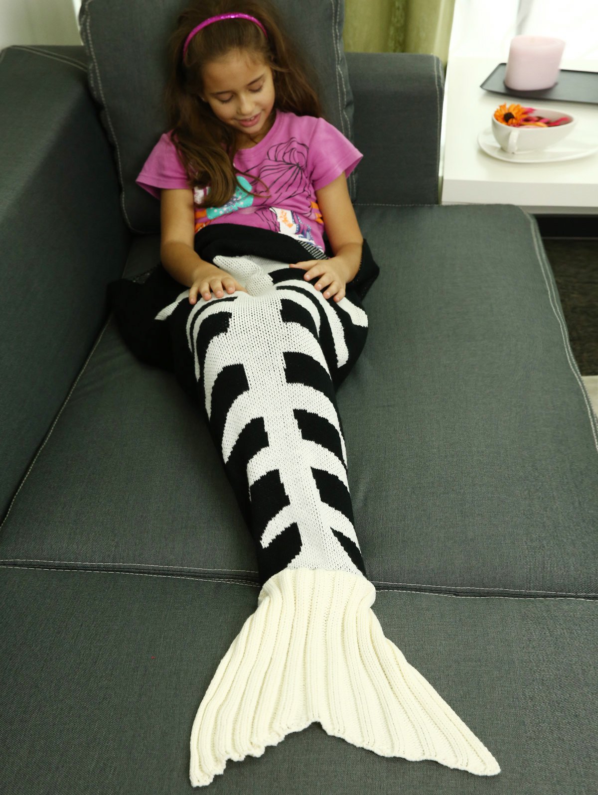 Comfortable Fishbone Kintted Mermaid Tail Blanket For Kids