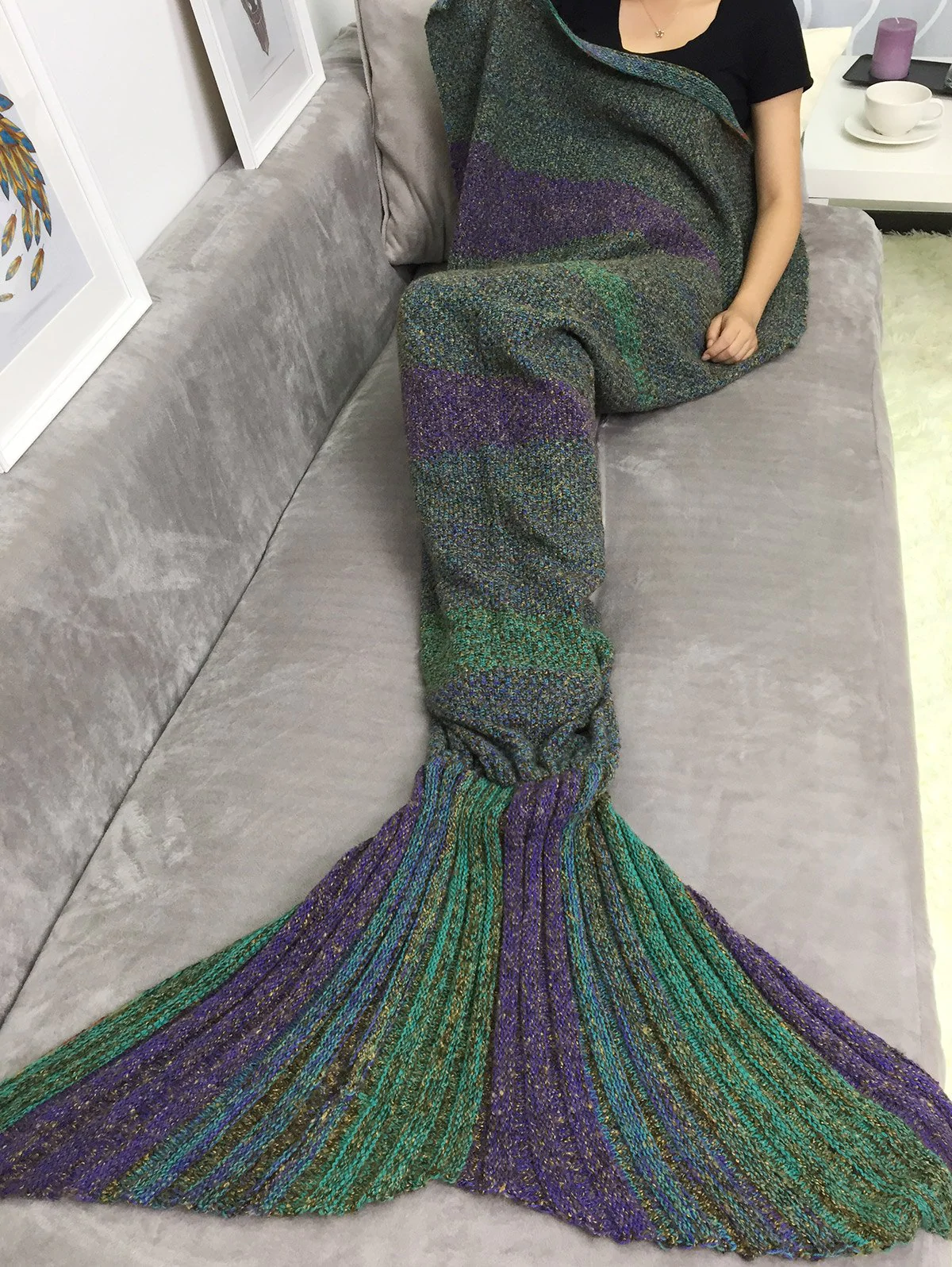 Thicken Ombre Sleeping Bag Sofa Knitting Mermaid Tail Blanket