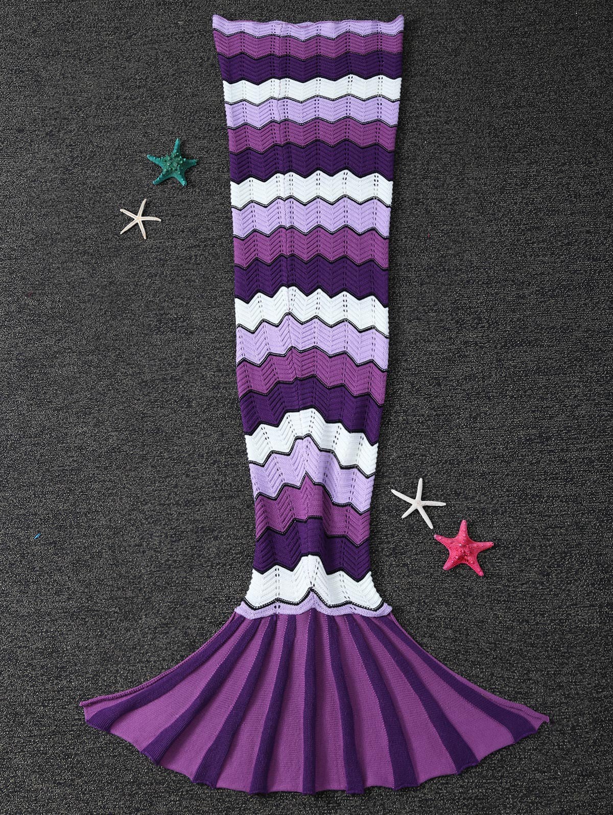 Super Soft Wave Pattern Knitting Mermaid Tail Blanket