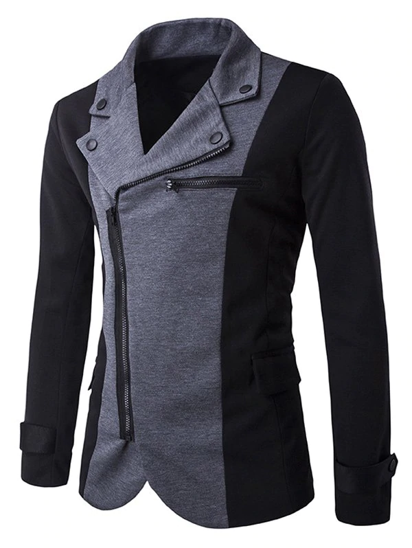 Zipper Design Turndown Collar Color Block Spliced Jacket