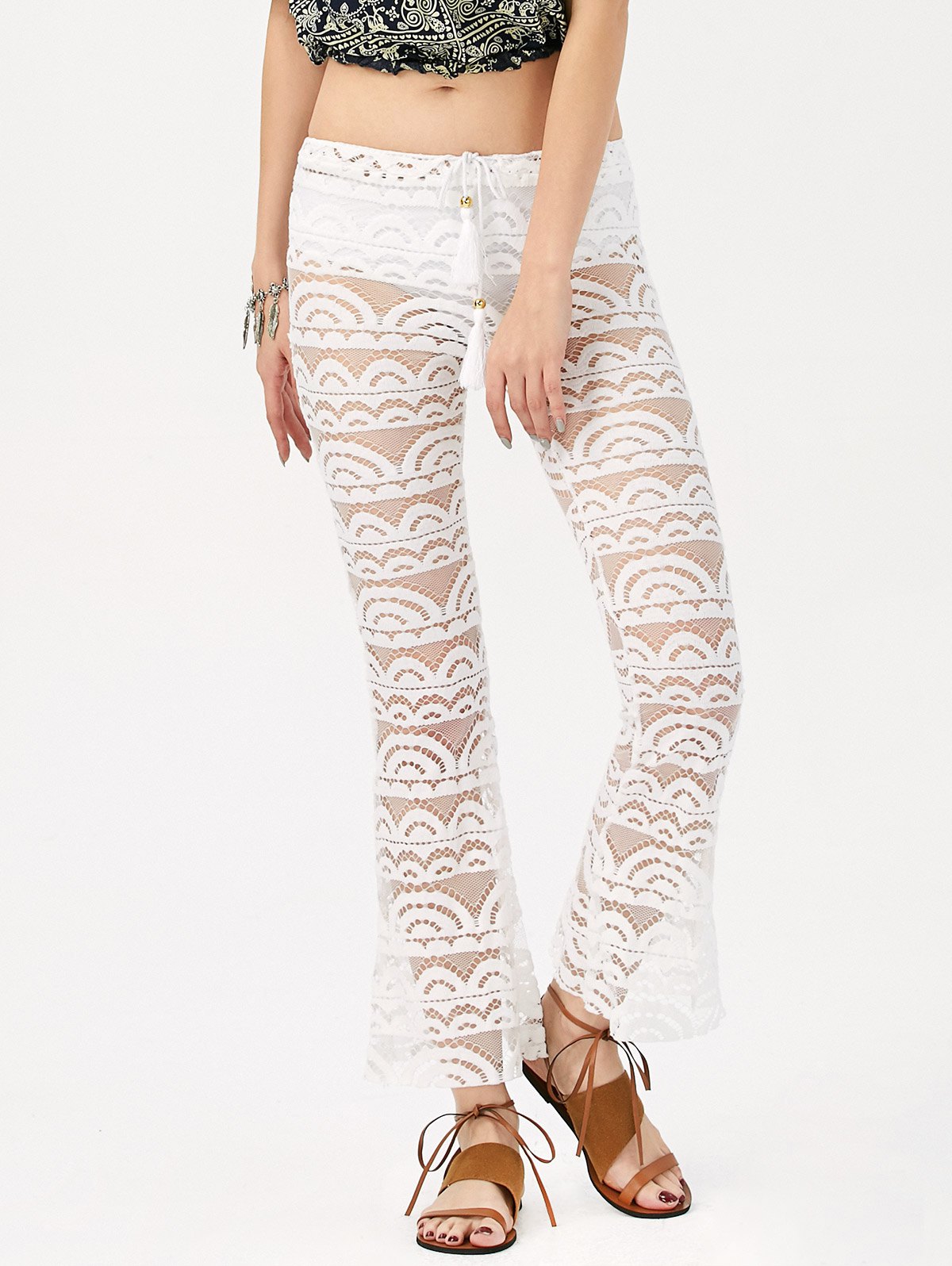 Sexy See-Through Solid Color Women's Lace Pants