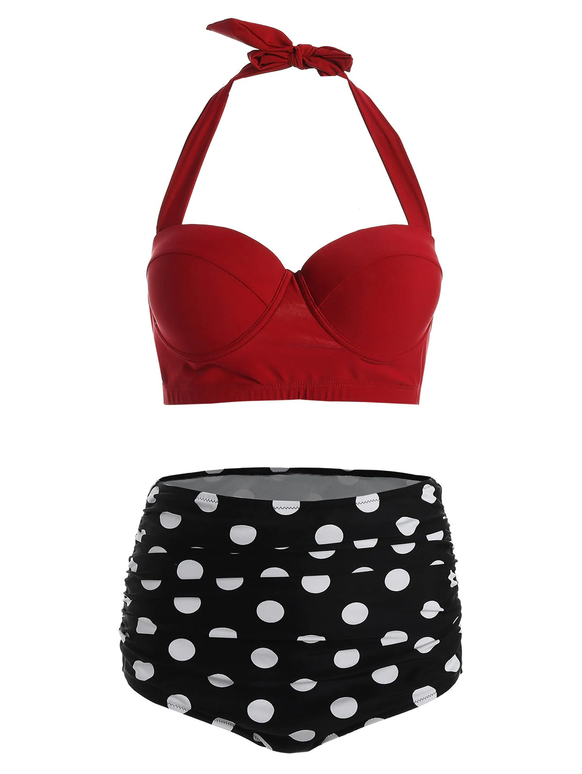 Plus Size Halter High Waist Polka Dot Bikini