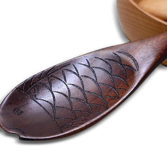 1PC Creative Fish Shape Manual Sculpture Spoon Wooden Scoop Uten