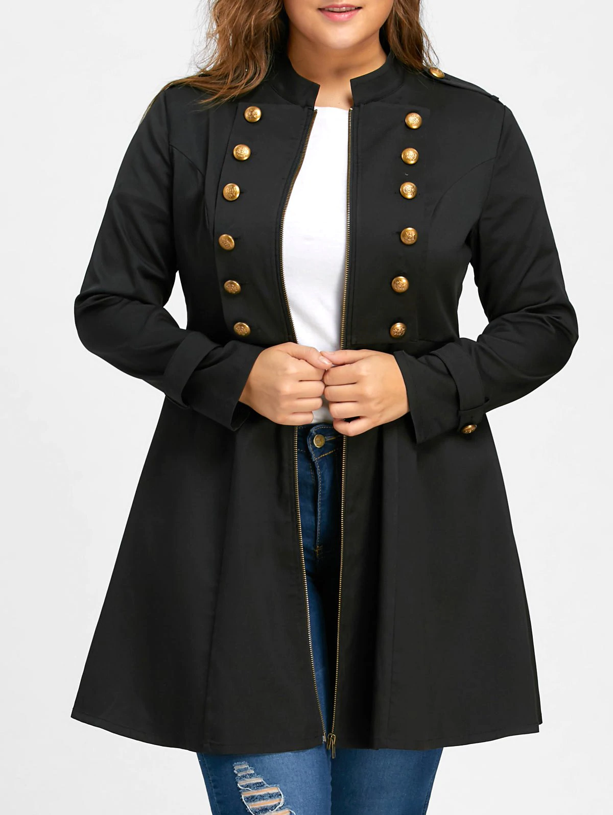 Plus Size Double Breasted Flare Coat