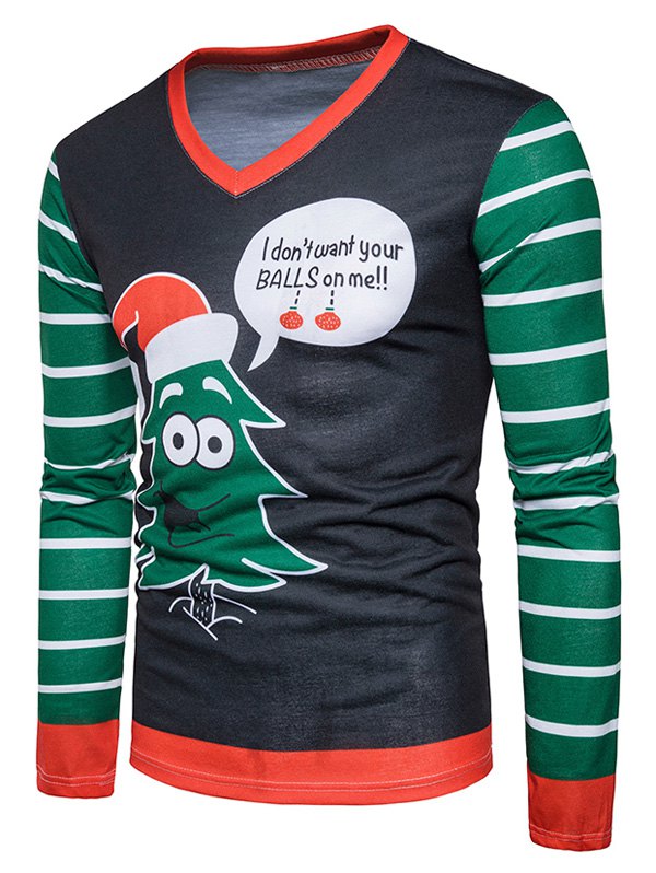 Cartoon Stripe Print Christmas Ugly T-shirt