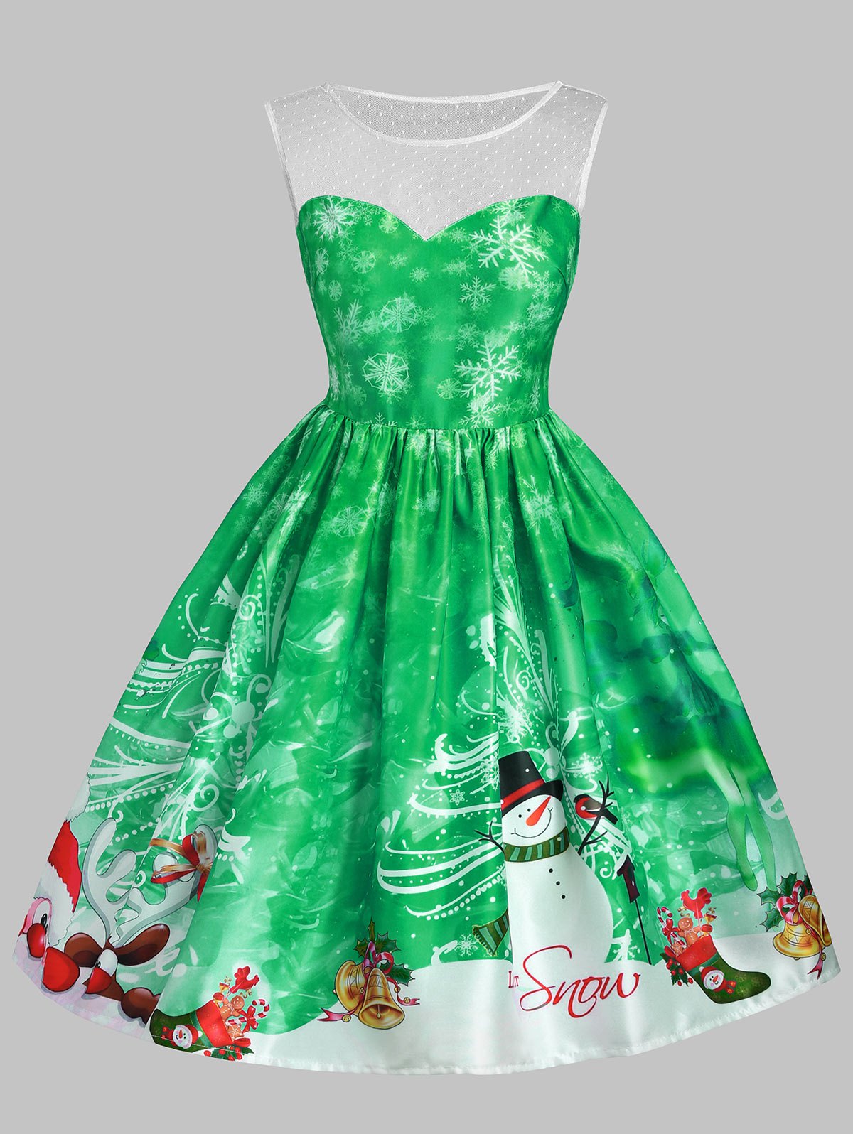 Christmas Snowman Snowflake Mesh Panel Dress