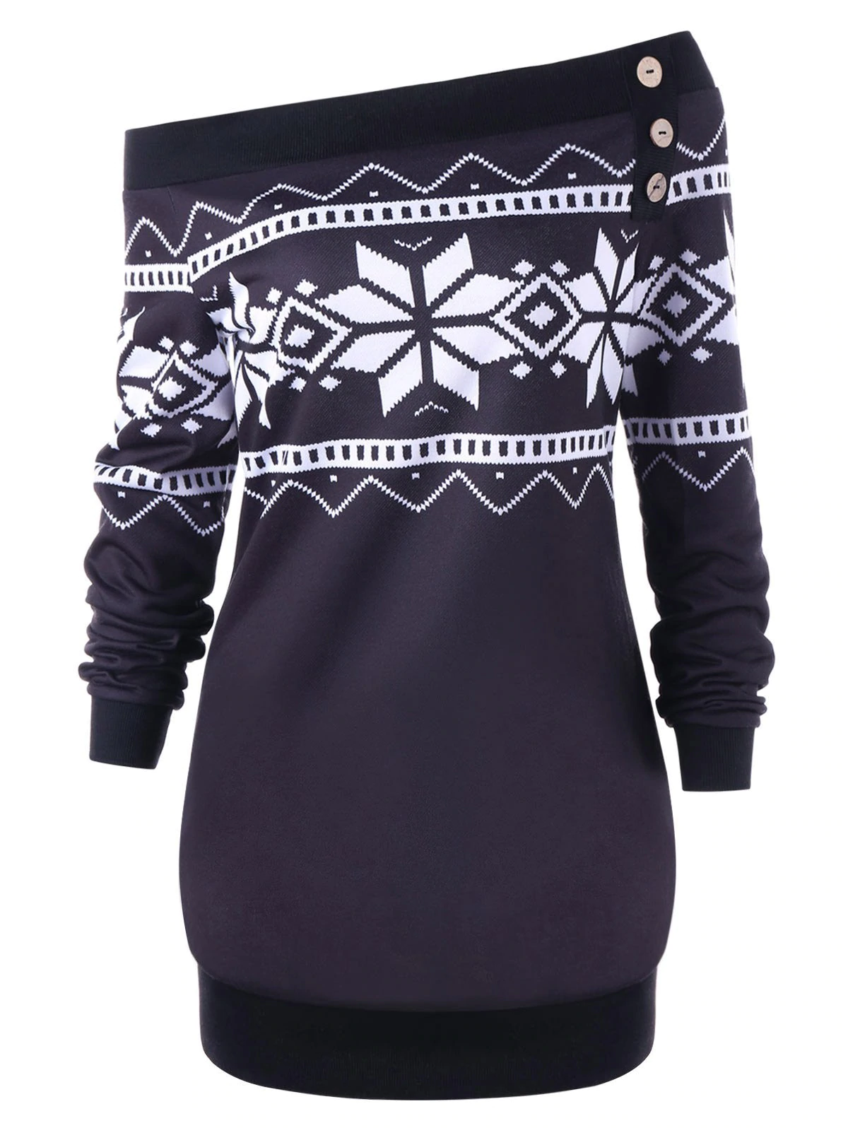 Plus Size Snowflake Geometric Skew Neck Pullover Sweatshirt