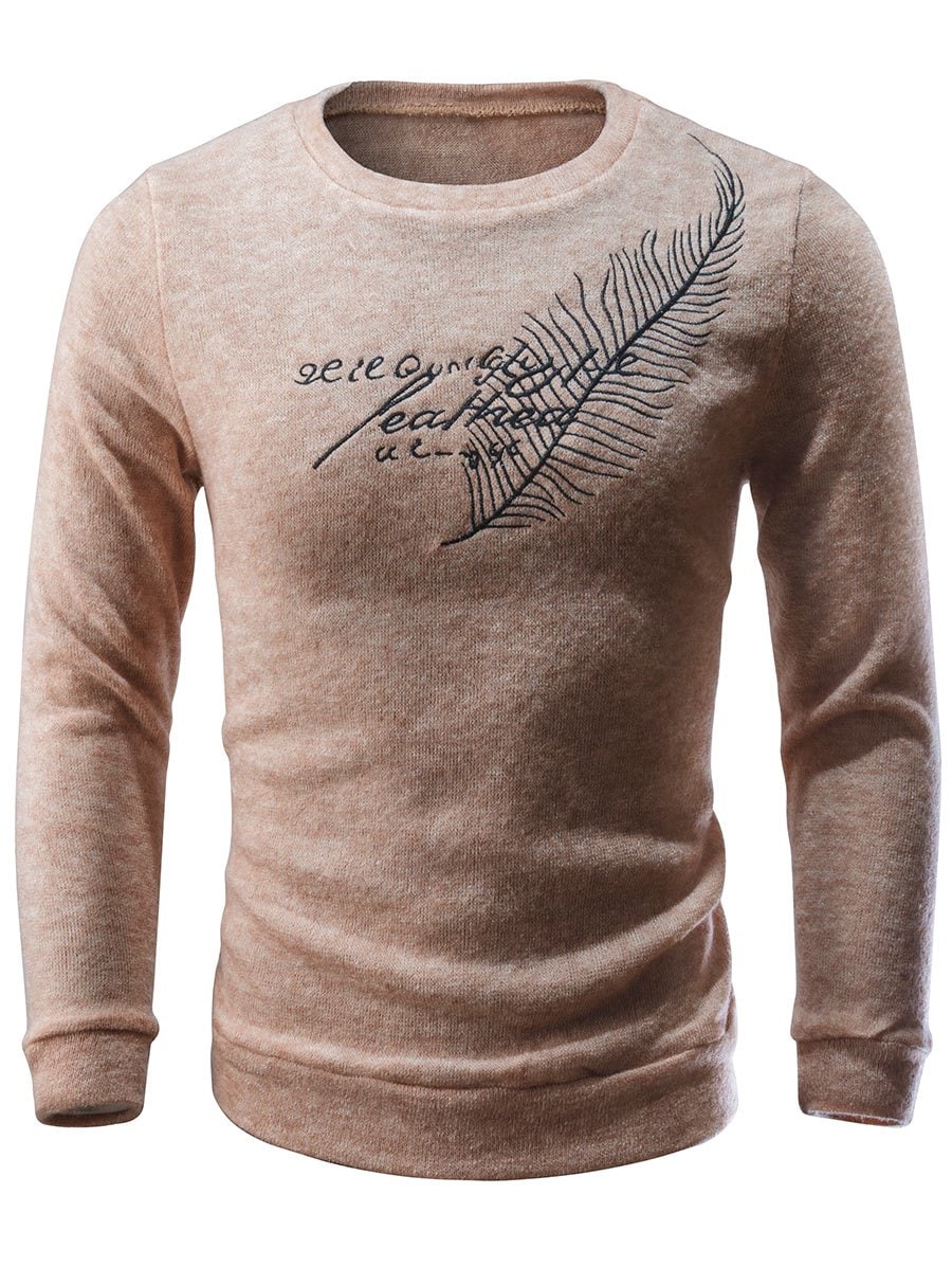 Crew Neck Feather Embroidered Sweater