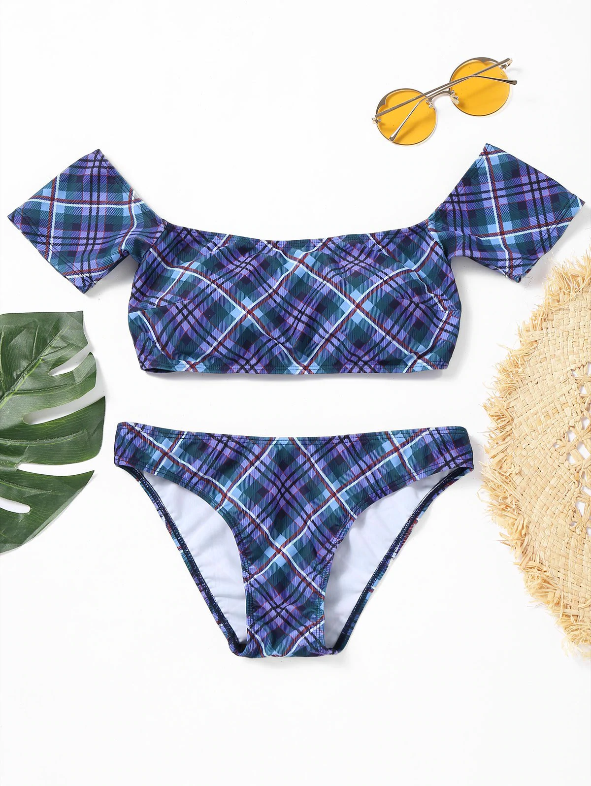 Off Shoulder Plaid Bikini Swimwear