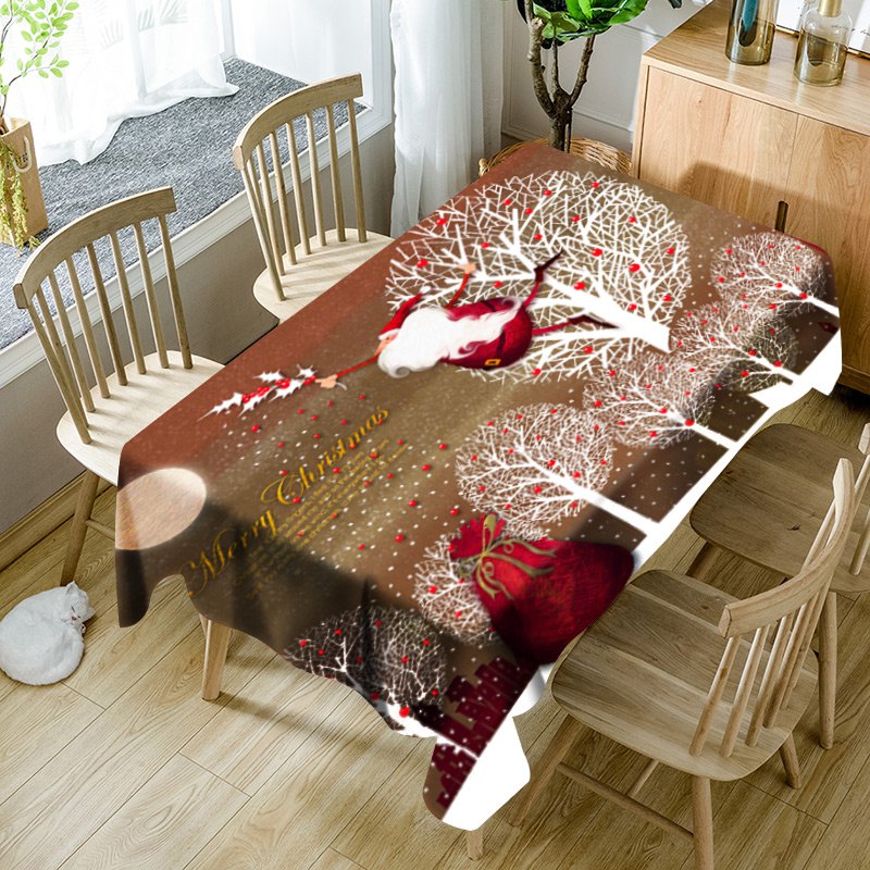 Flying Santa Claus Tree Cartoon Printed Waterproof Table Cloth