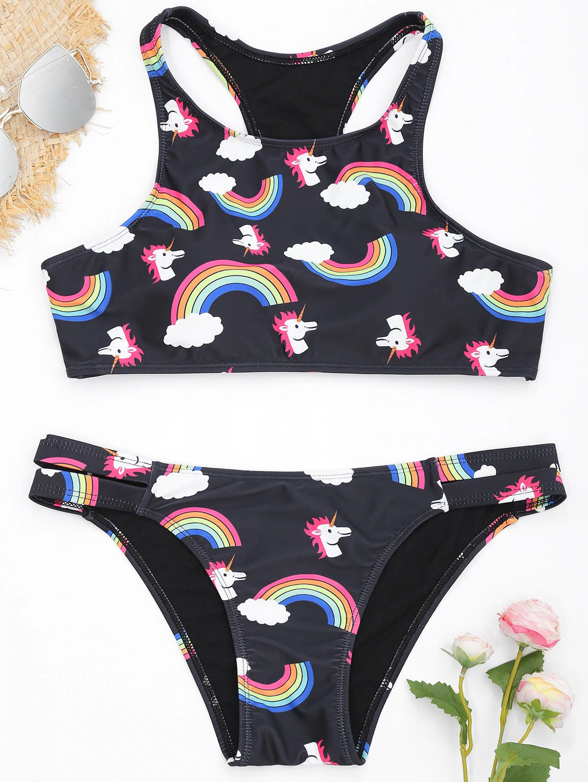 Unicorn Rainbow Cropped Bikini Set