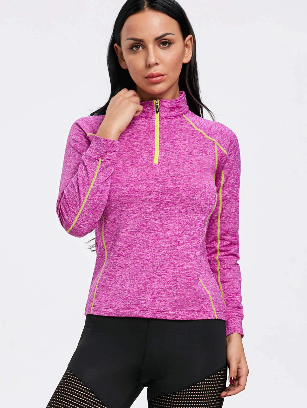 Sports Contrast High Neck Half Zip T-shirt