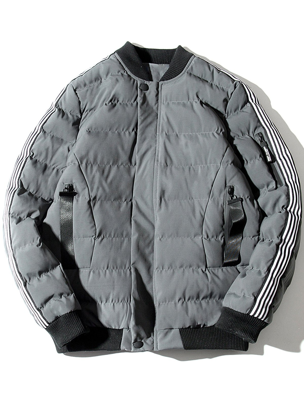 Stripe Padded Zip Up Baseball Jacket