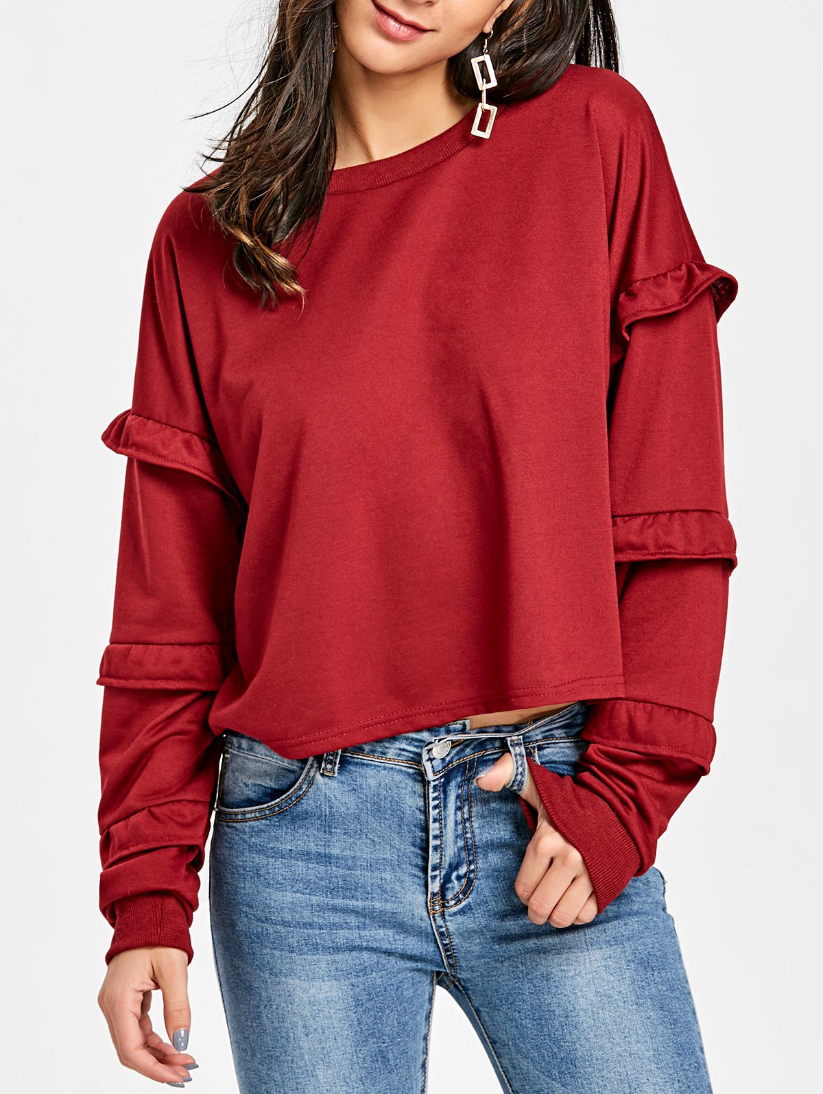 Ruffle Crew Neck Sweatshirt