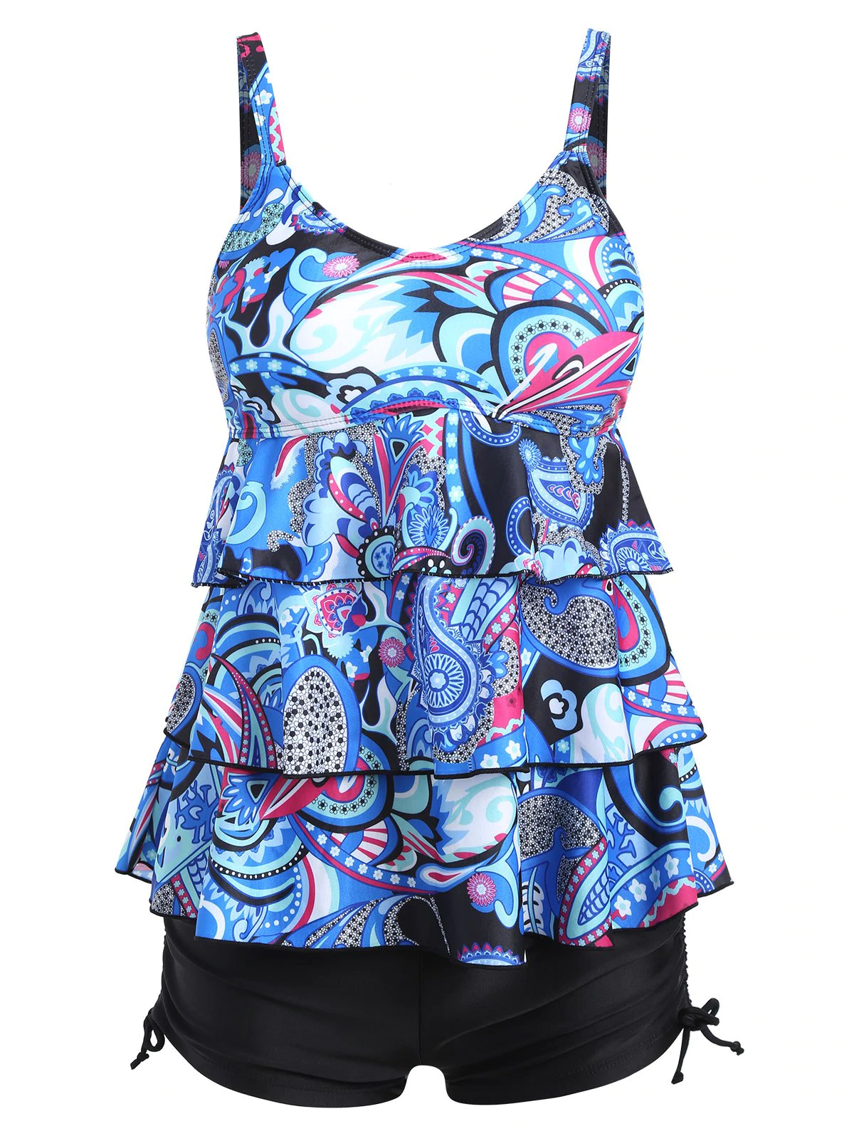 Plus Size Tier Flounce Printed Tankini Set