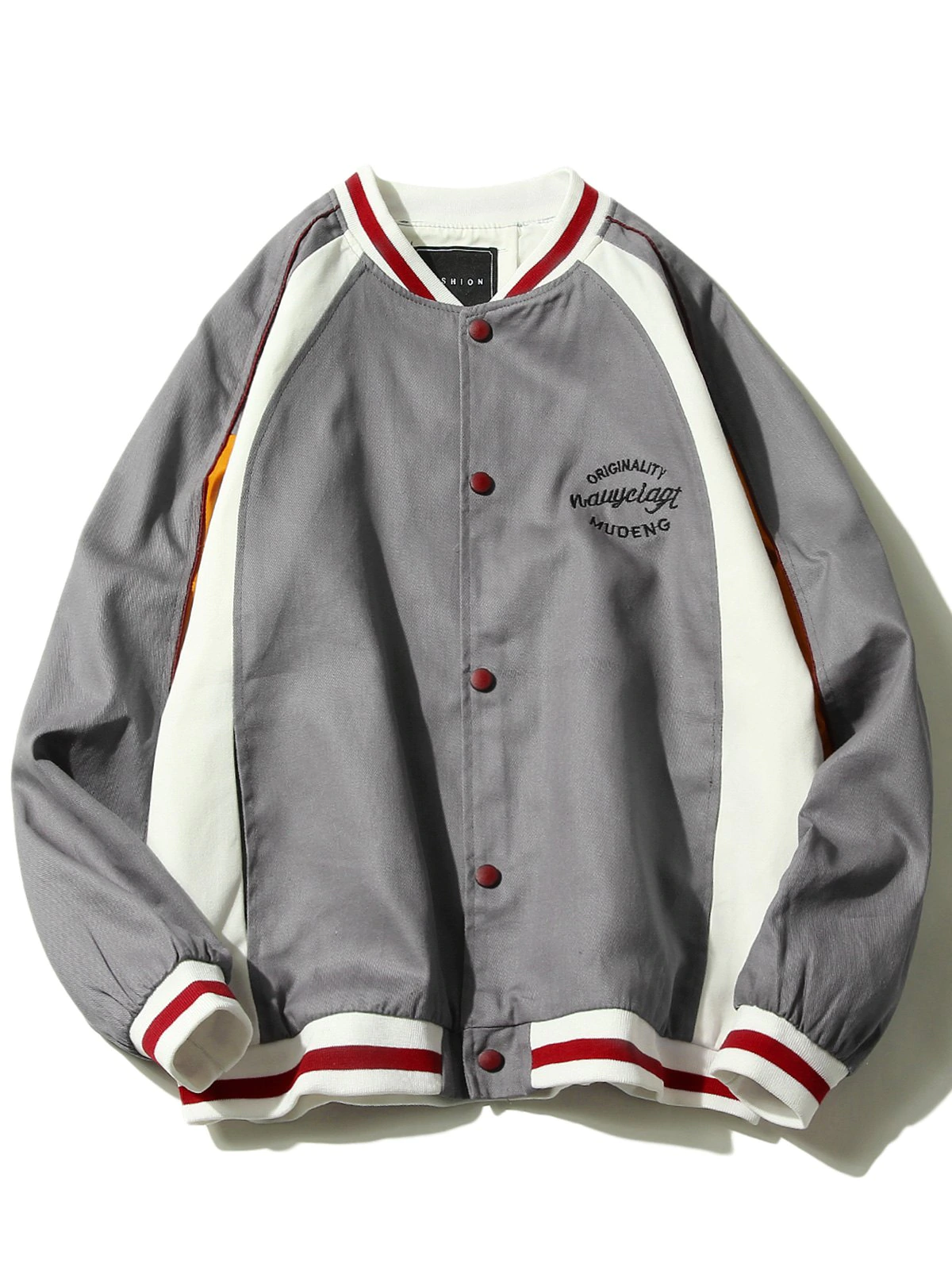 Colorblocked Embroidery Baseball Jacket