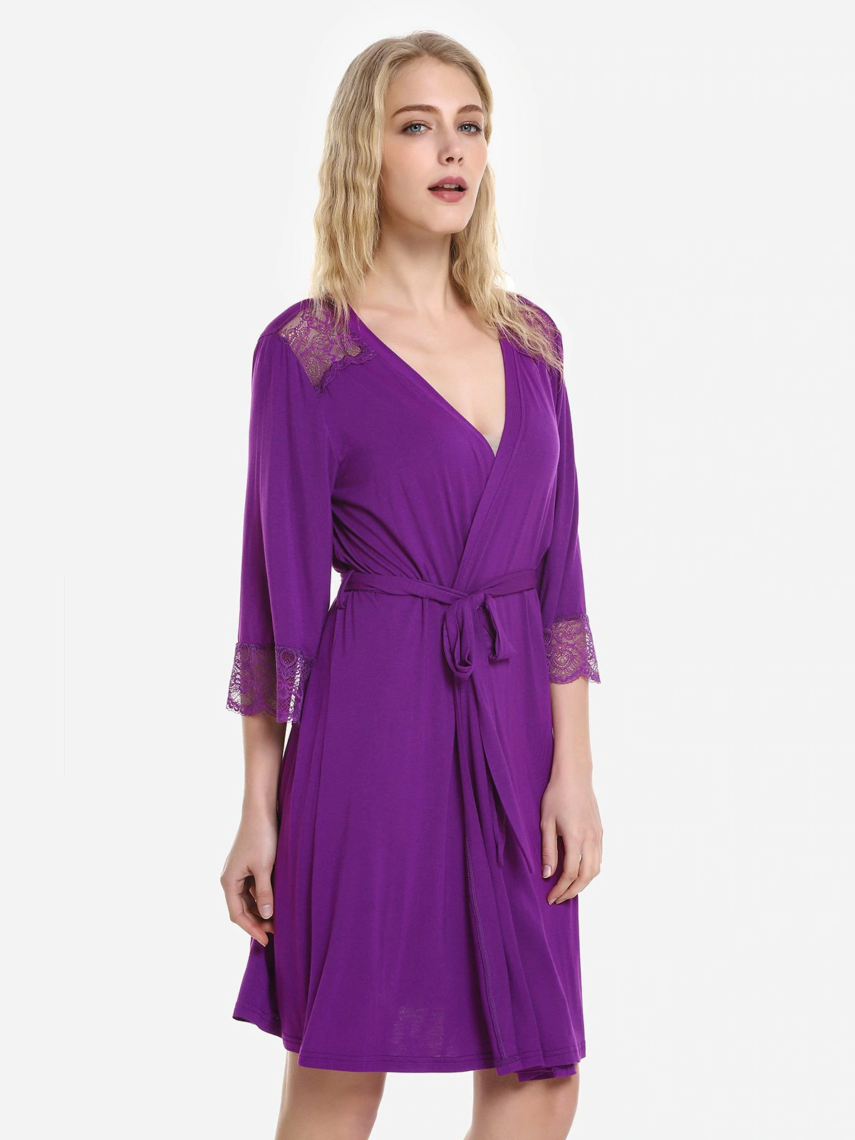 ZAN.STYLE Front Open Nightgown Belt Sleepwear