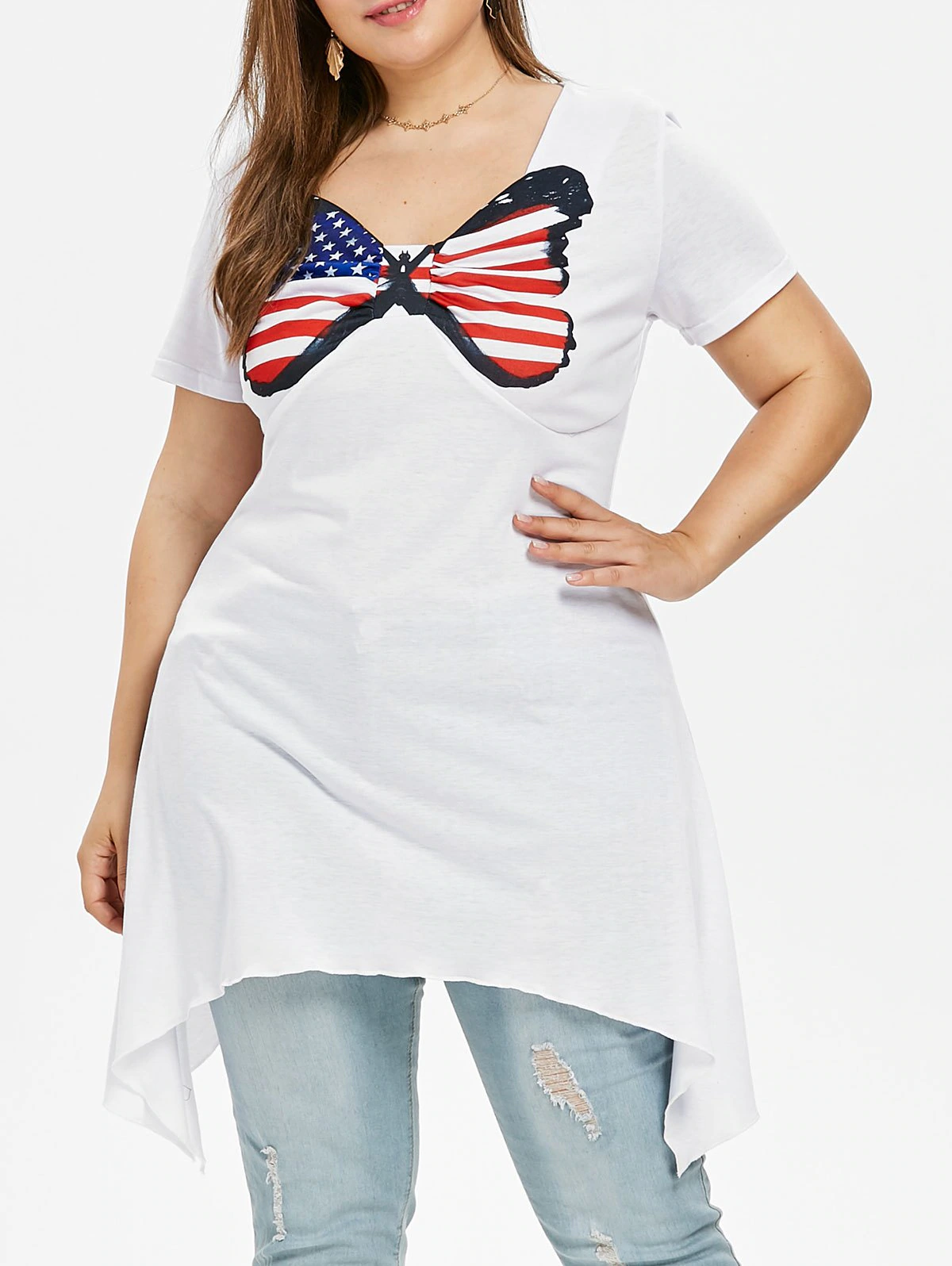 Plus Size USA Flag Asymmetrical T-shirt