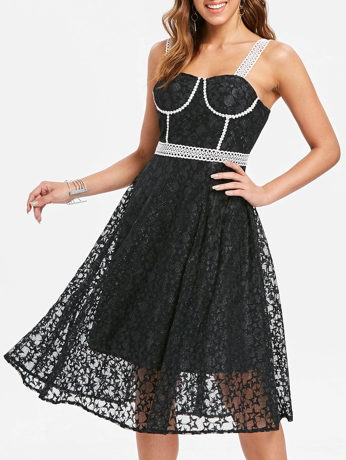 Sleeveless Two Tone Lace Dress