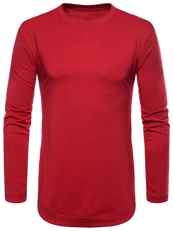 Curved Seam Hem Solid Color Casaul T-Shirt