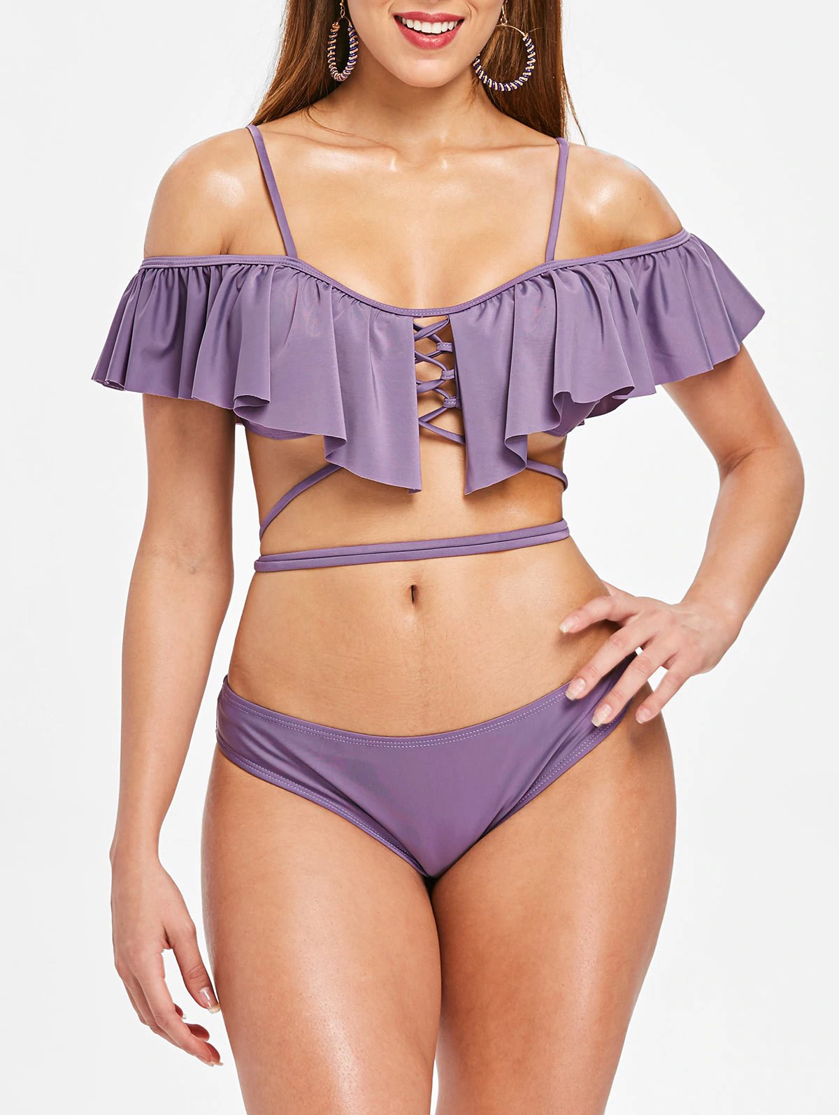 Lace Up Flouncing Scrunch Bikini