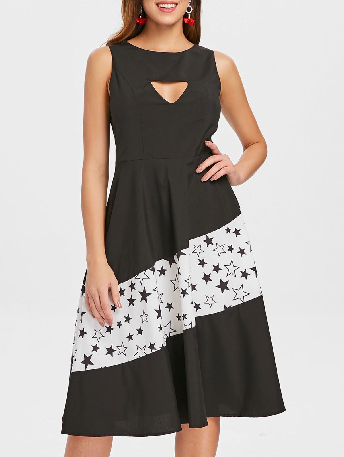 Triangle Cut Stars Printed Retro Dress