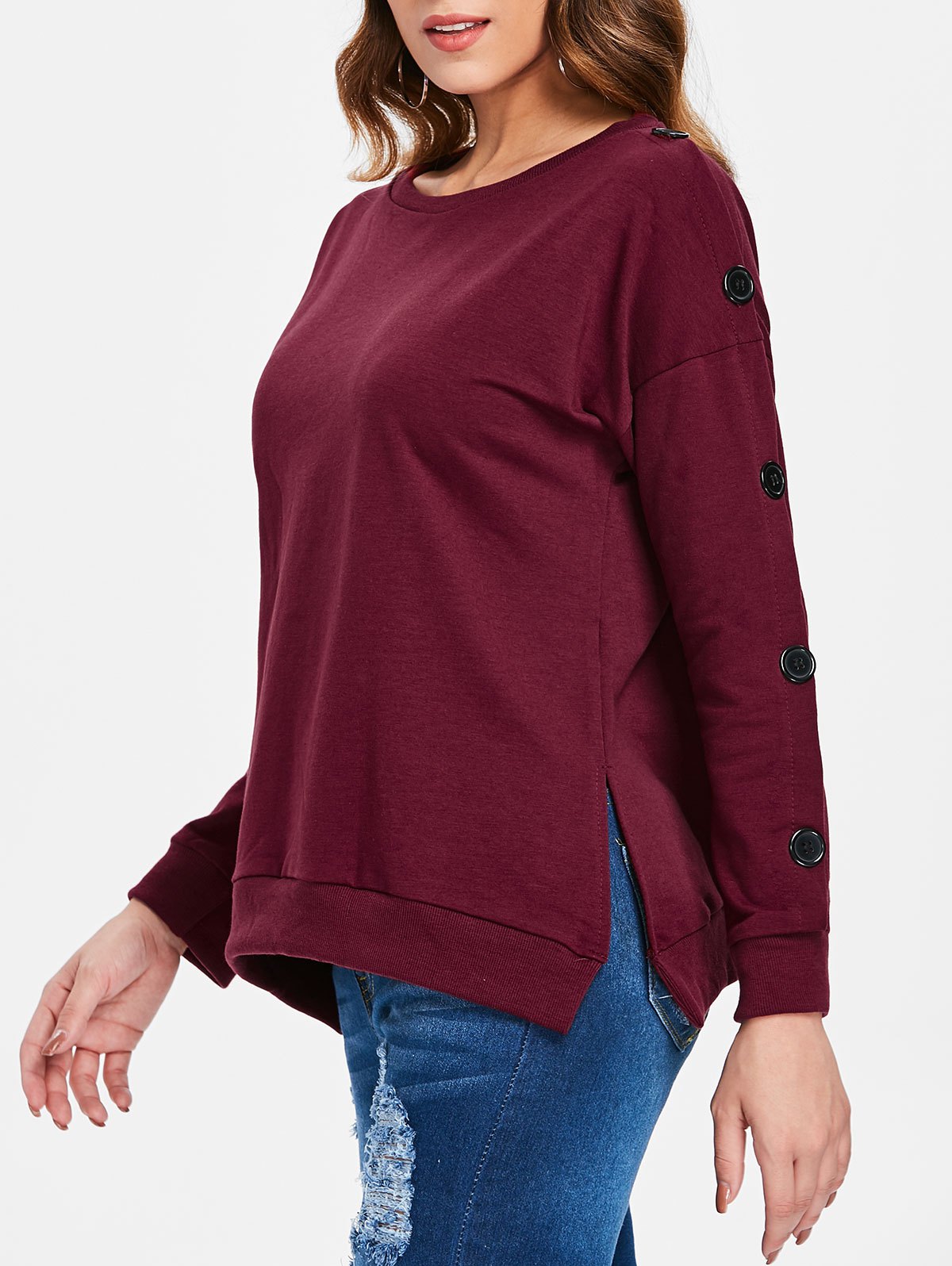 Drop Shoulder Side Slit Sweatshirt