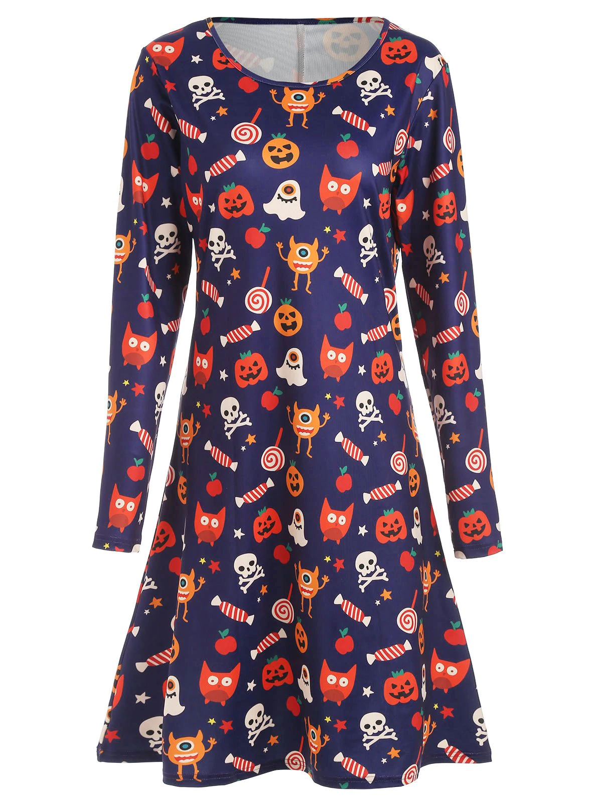 Long Sleeve Halloween Print Dress