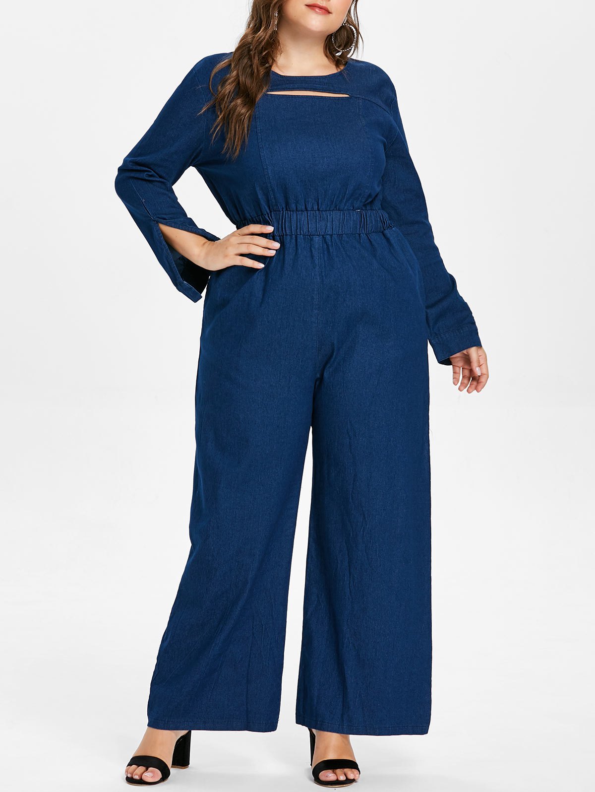 Plus Size Long Sleeve Jeans Jumpsuit