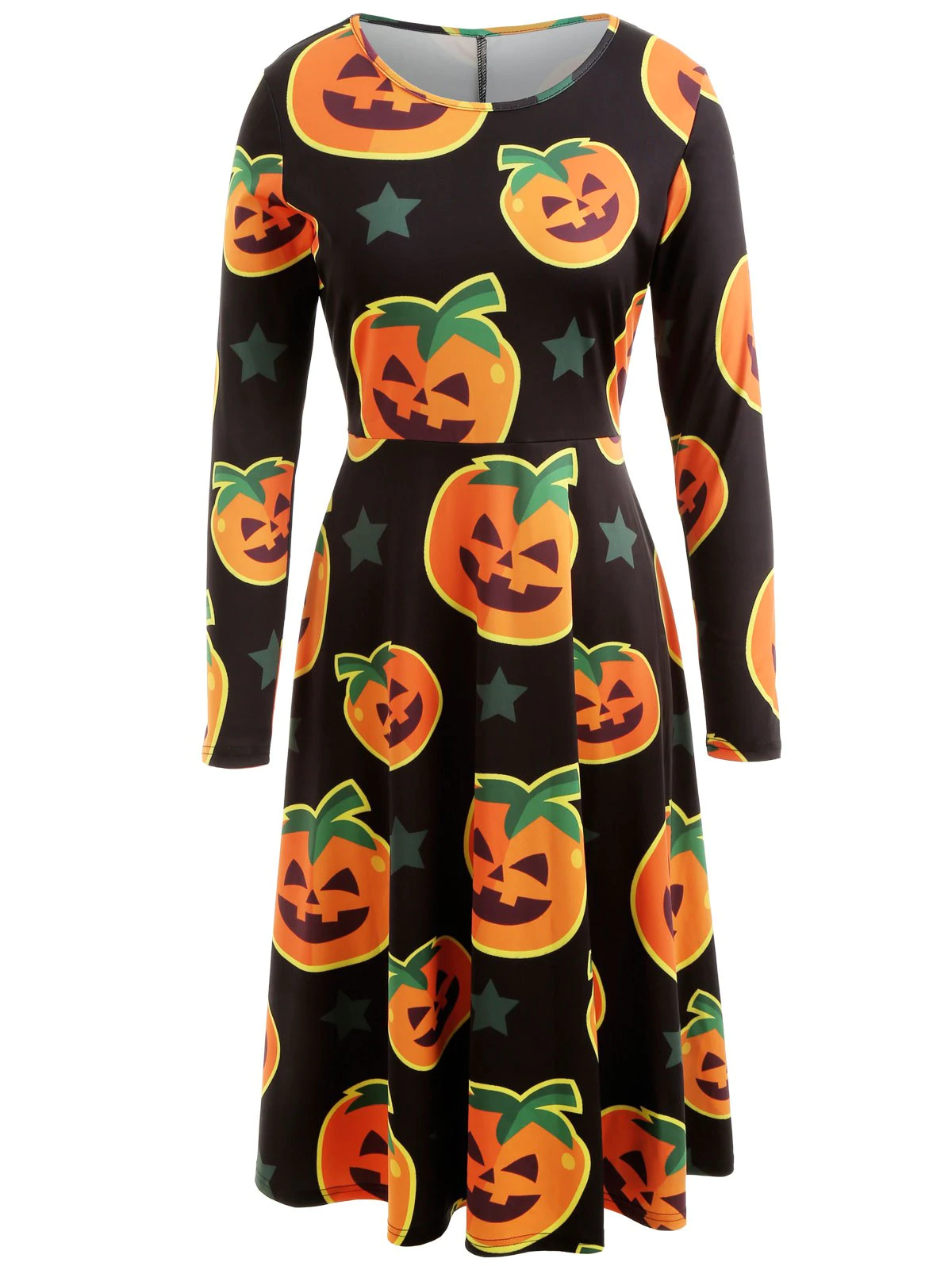 Halloween Pumpkin Print Midi Dress