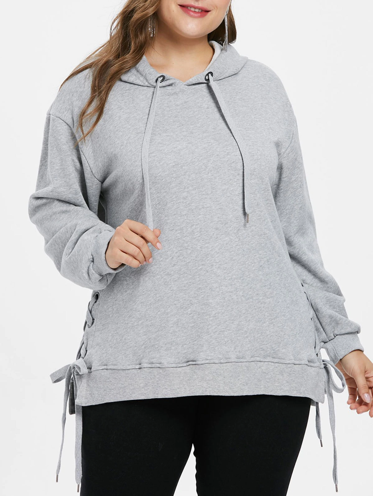 Plus Size Criss Cross Long Hoodie