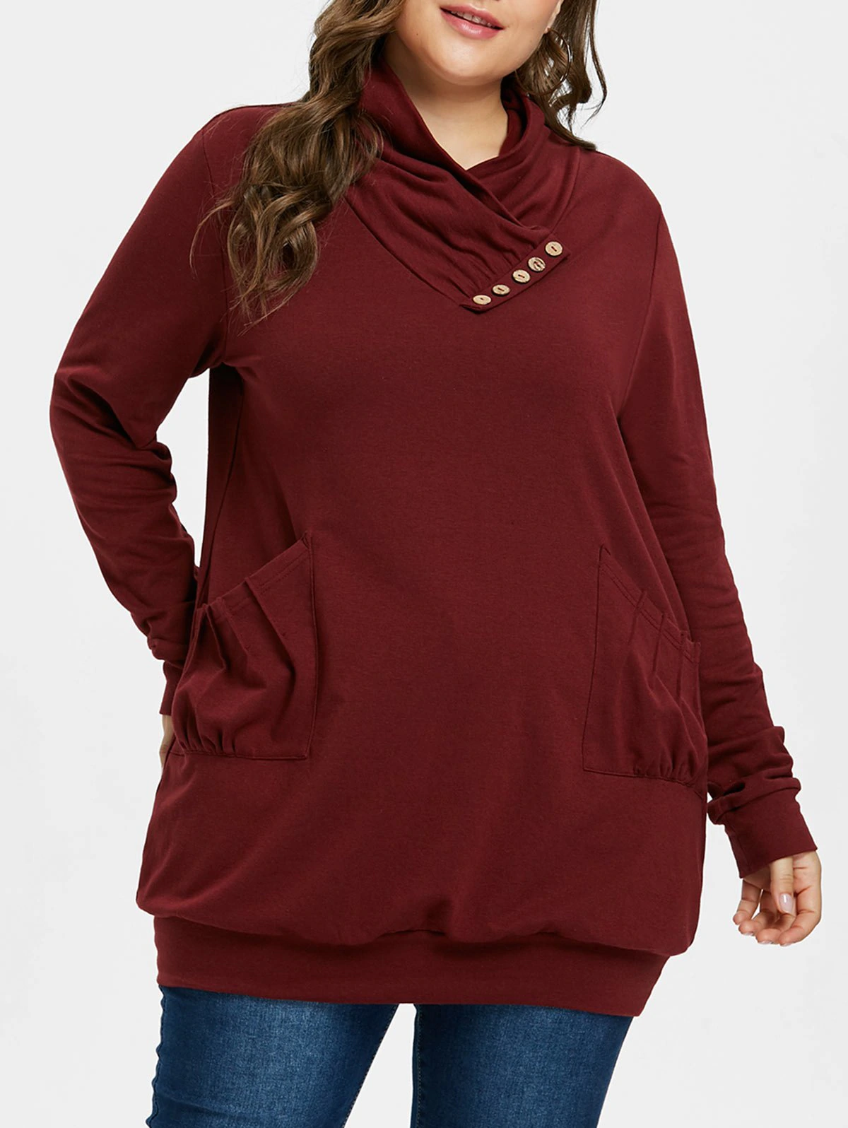 Plus Size Pockets Tunic Sweatshirt