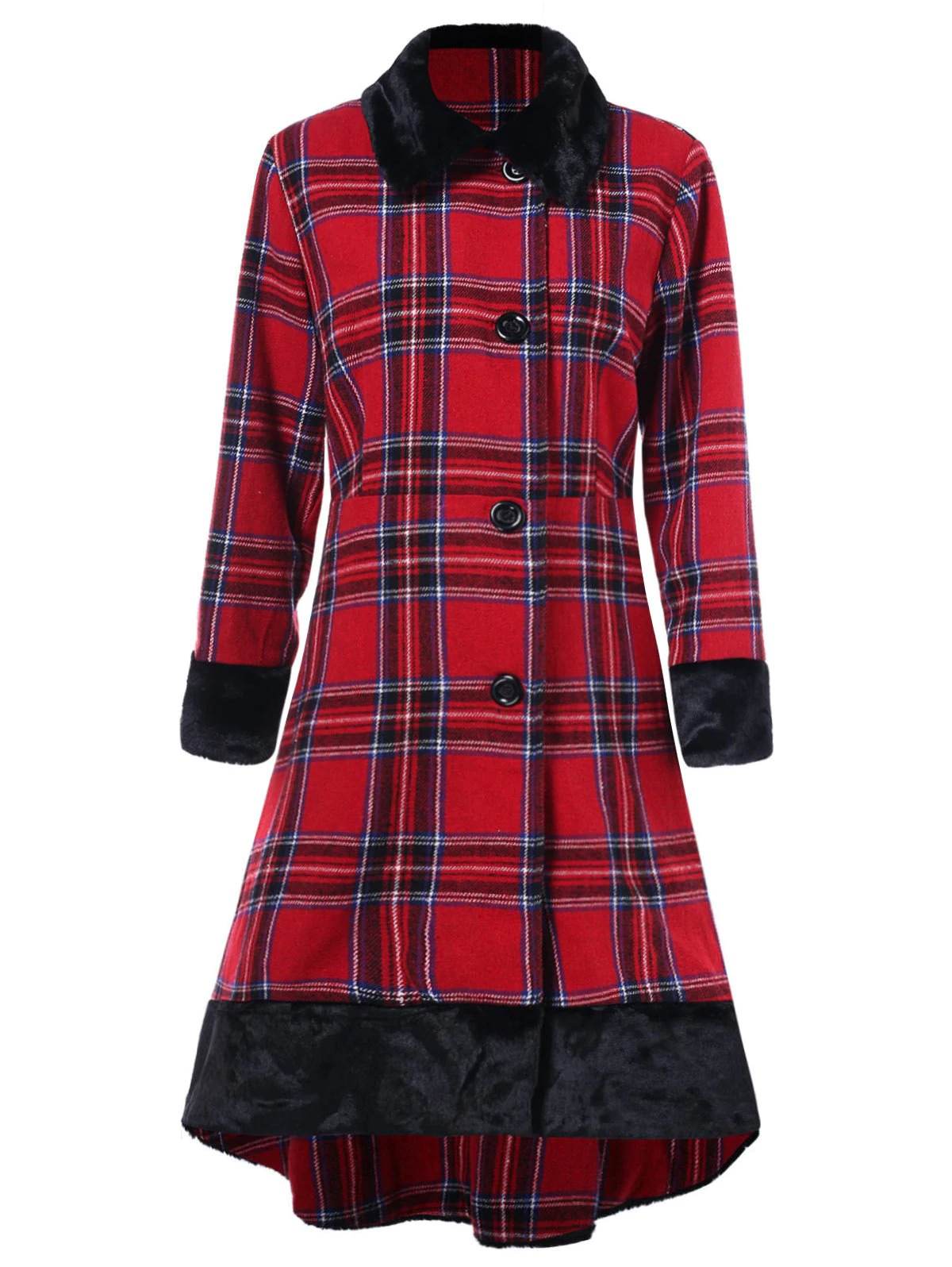 Plus Size Plaid High Low Coat