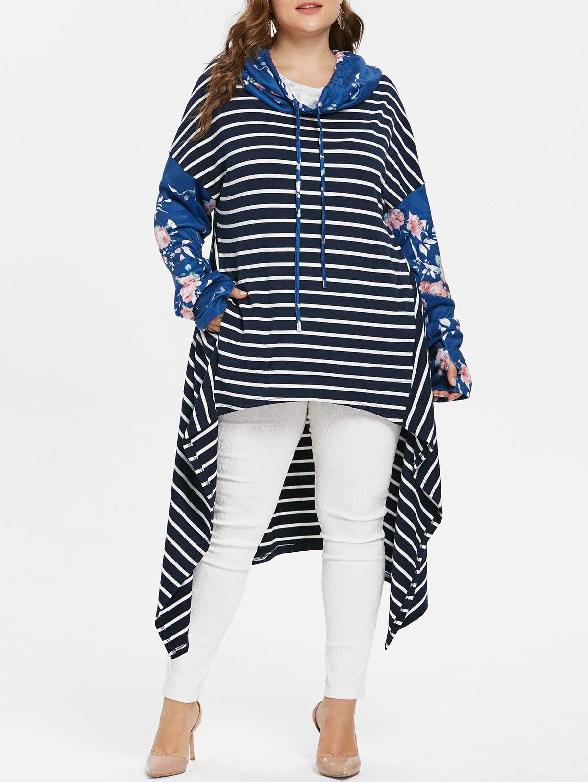 Plus Size Striped High Low Hoodie