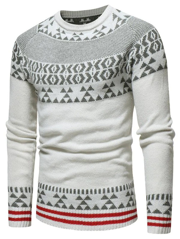 Raglan Sleeve Geometrical Pattern Weave Sweater