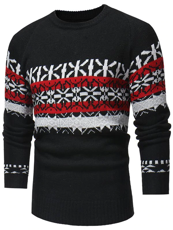 Jacquard Weave Round Neck Knitted Sweater