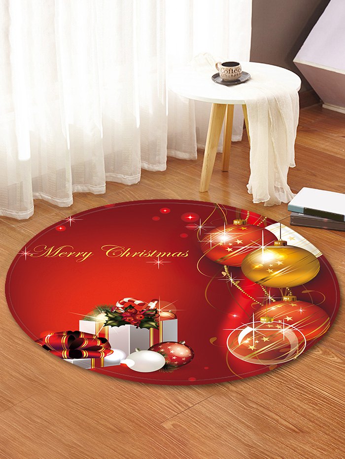 Christmas Gift Balls Pattern Round Flannel Rug