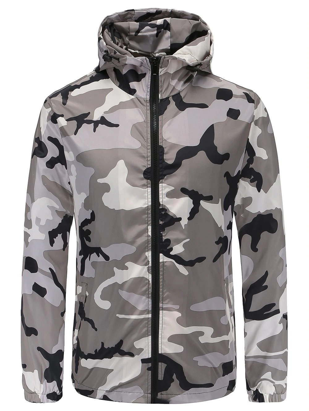 Camo Print Elastic Cuff Hoodie Jacket