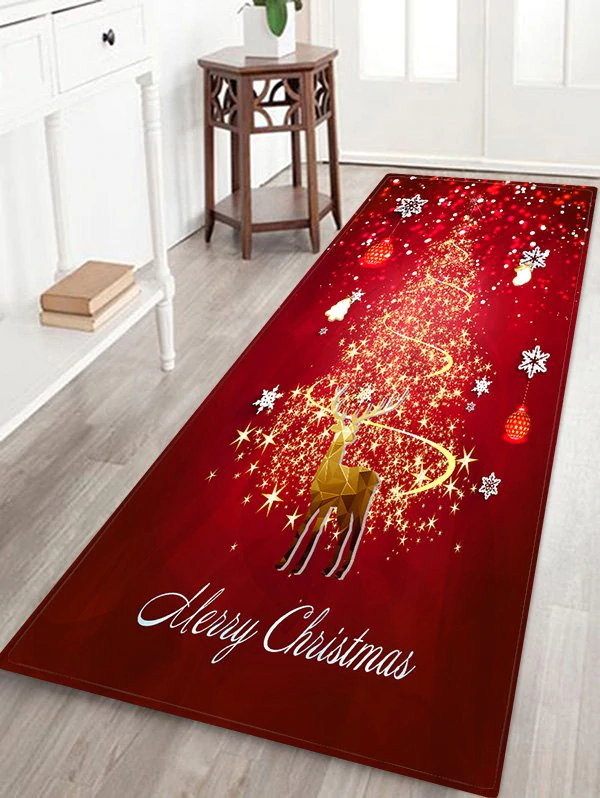 Christmas Snowflake Deer Print Decorative Flannel Floor Mat