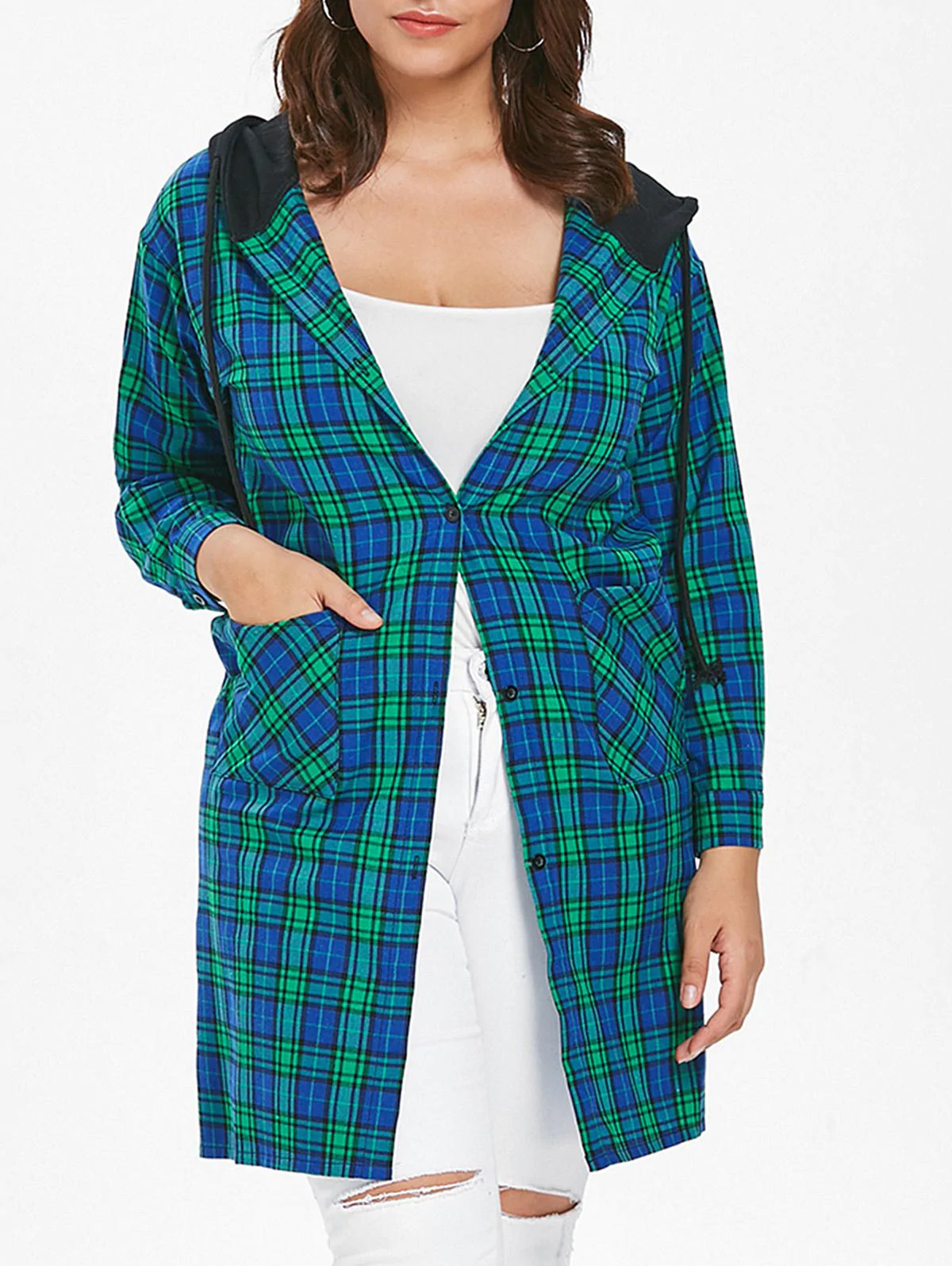 Plus Size Casual Plaid Coat