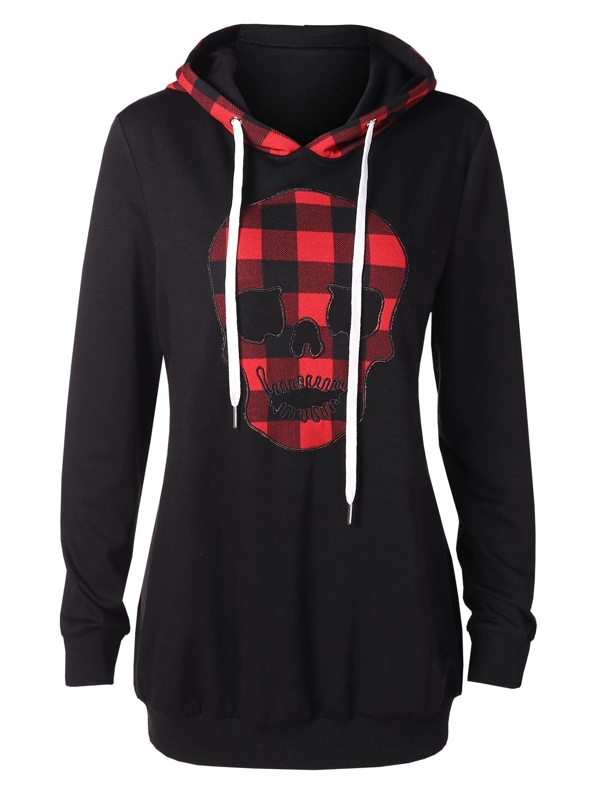 Halloween Plaid Skull Tunic Hoodie