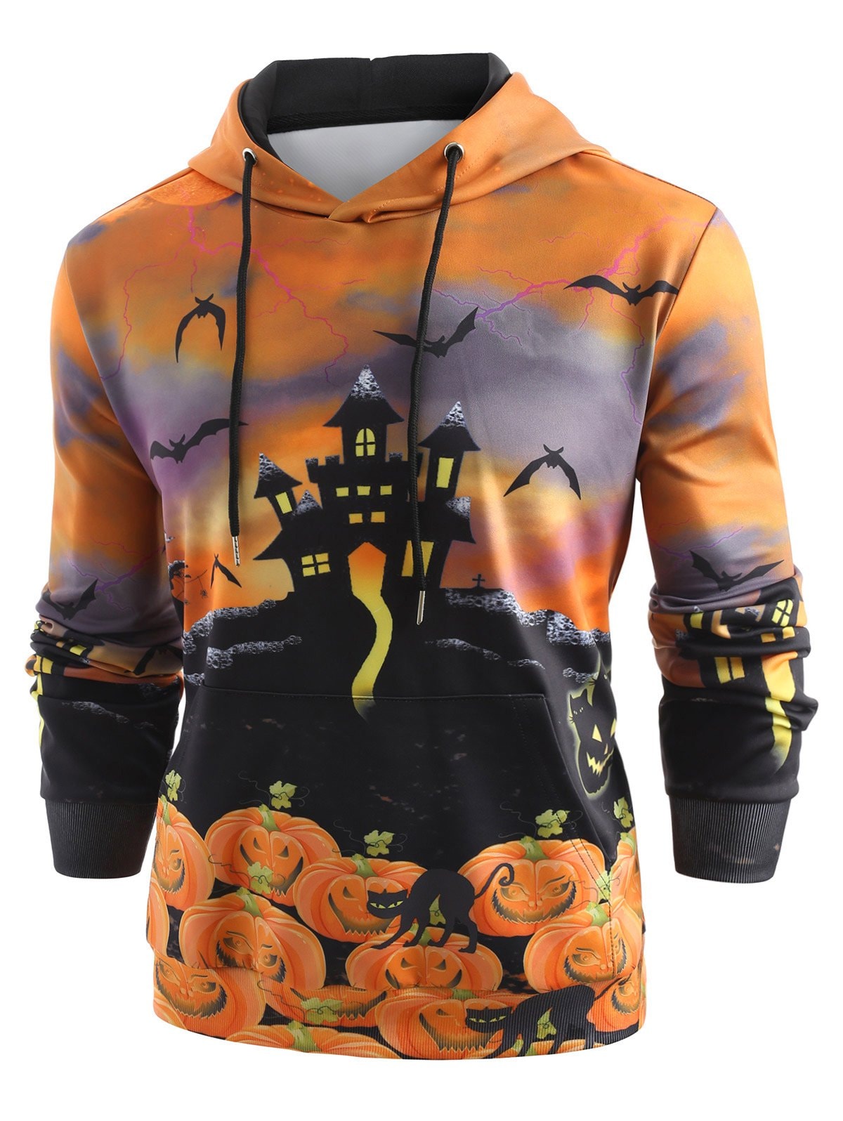 Halloween Pumpkins Print Drawstring Hoodie