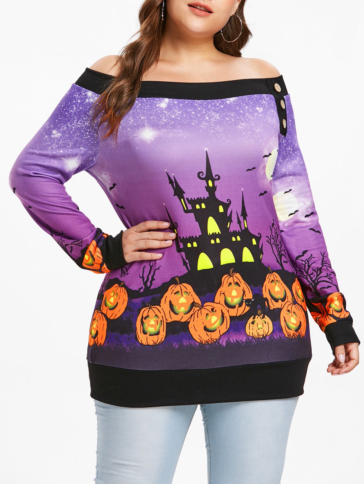 Plus Size Off Shoulder Pumpkin Sweatshirt